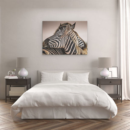 Canvas Schilderij Slaapkamer Twee Knuffelende Zebra's 