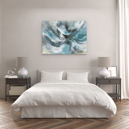 Canvas Schilderij Slaapkamer Abstract Kunstwerk van een Blauwe en Witte Werveling