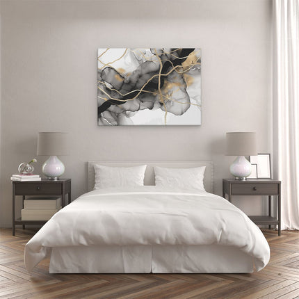 Canvas Schilderij Slaapkamer Zwart en Goud Abstract Kunstwerk