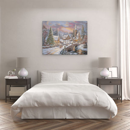 Canvas Schilderij Slaapkamer Kunstwerk van een Kerstdorp