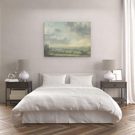 Canvas Schilderij Slaapkamer Kunstwerk van Wolken boven een Veld