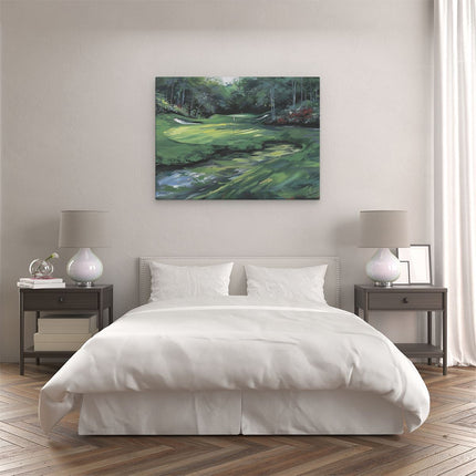 Canvas Schilderij Slaapkamer Kunstwerk van een Golfbaan in het Bos