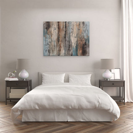 Canvas Schilderij Slaapkamer Abstract Kunstwerk met Blauwe, Bruine en Bruine Kleuren