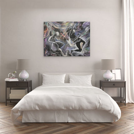 Canvas Schilderij Slaapkamer Kunstwerk van Twee Mensen die Gitaar Spelen