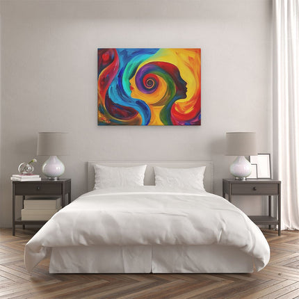 Canvas Schilderij Slaapkamer Kleurrijk Kunstwerk van het Hoofd van een Vrouw