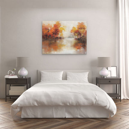 Canvas Schilderij Slaapkamer Kunstwerk van Herfstbomen bij een Rivier