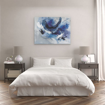 Canvas Schilderij Slaapkamer Abstract Kunstwerk van Blauw en Wit