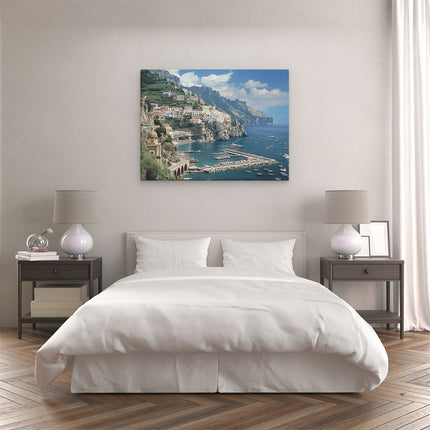 Canvas Schilderij Slaapkamer Stad op de Kliffen van de Kust van Amalfi