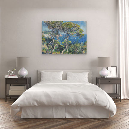 Canvas Schilderij Slaapkamer Kunstwerk van Bomen op een Heuvel met Uitzicht op de Oceaan