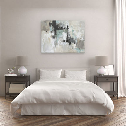 Canvas Schilderij Slaapkamer Abstract Kunstwerk met Zwarte, Witte en Grijze Kleuren
