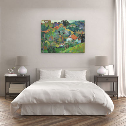 Canvas Schilderij Slaapkamer Kunstwerk van een Huis op een Heuvel