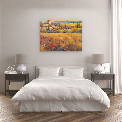 Canvas Schilderij Slaapkamer Kunstwerk van een Veld in Toscane