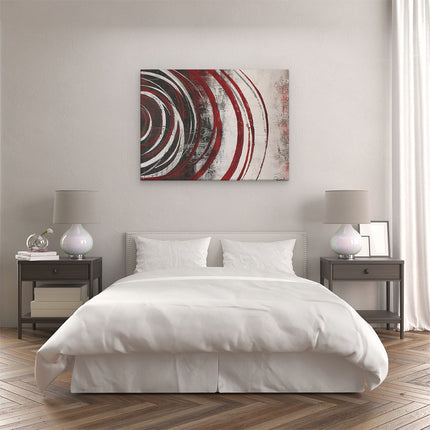 Canvas Schilderij Slaapkamer Abstract Kunstwerk met Rode en Witte Wervelingen