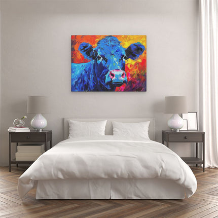 Canvas Schilderij Slaapkamer Kunstwerk van een Blauwe Koe