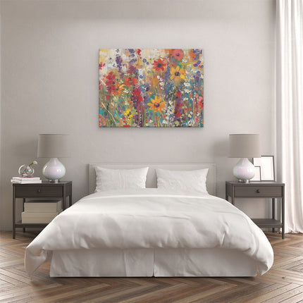 Canvas Schilderij Slaapkamer Kleurrijke Bloemen in een Veld