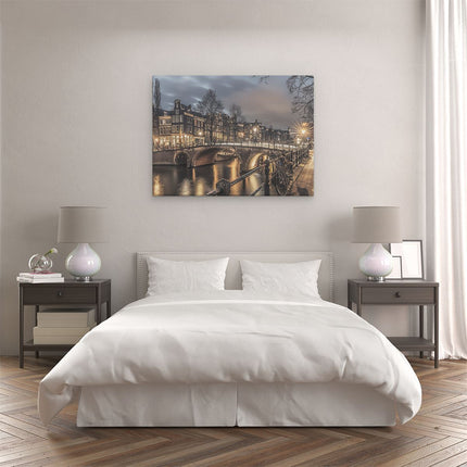 Canvas Schilderij Slaapkamer Brug over een Kanaal