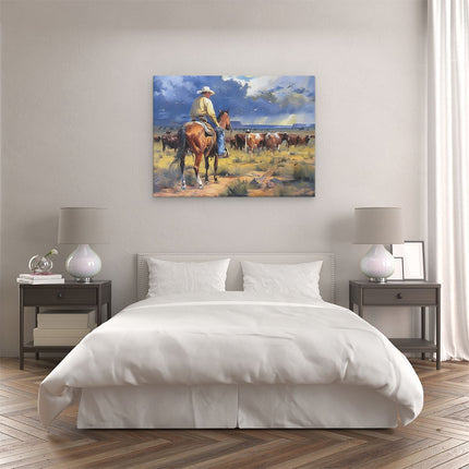 Canvas Schilderij Slaapkamer Cowboy op een Paard
