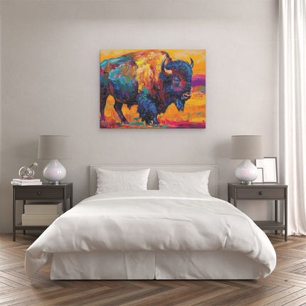 Canvas Schilderij Slaapkamer Kleurrijk Kunstwerk van een Bizon