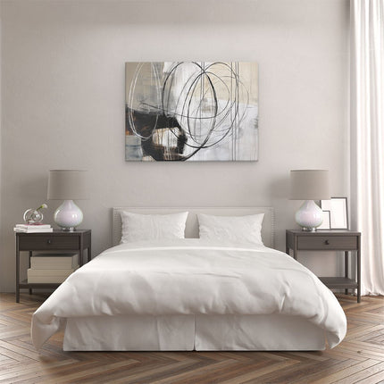 Canvas Schilderij Slaapkamer Abstract Kunstwerk met Zwart Witte Cirkels