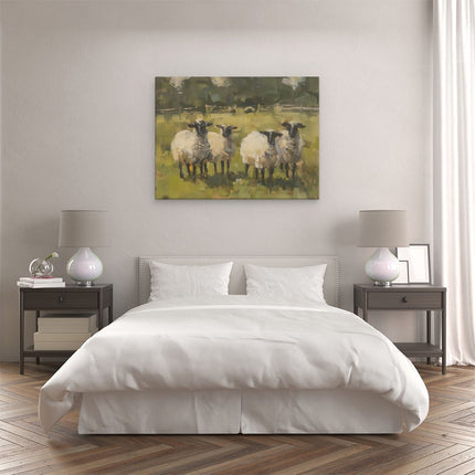 Canvas Schilderij Slaapkamer Kunstwerk van Schapen in een Veld