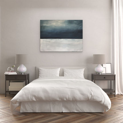 Canvas Schilderij Slaapkamer Zwart Wit Kunstwerk met een Blauwe Lucht