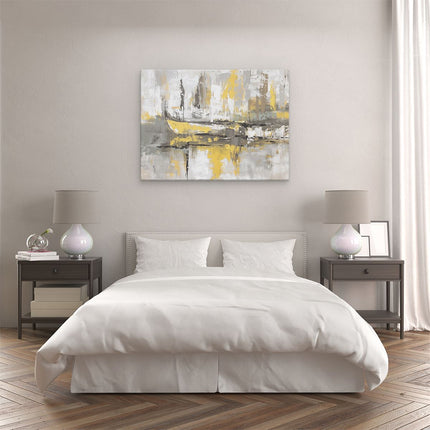 Canvas Schilderij Slaapkamer Abstract Kunstwerk van Boten in Geel en Grijs