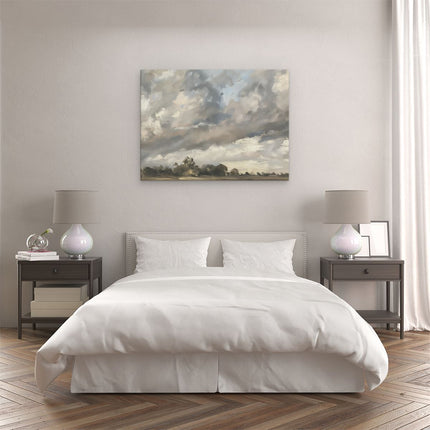Canvas Schilderij Slaapkamer Kunstwerk van Wolken boven een Veld