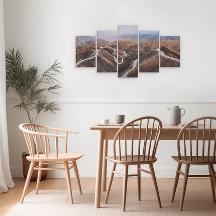 Schilderij vijfluik eetkamer wegen in het atlasgebergte, marokko - paden