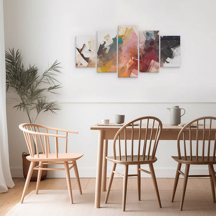 Schilderij vijfluik eetkamer abstracte kunst - kleurrijke olieverf