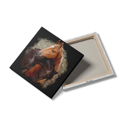 Canvas schilderij detail Twee Getekende Knuffelende Paarden - Abstract