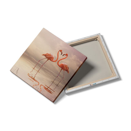 Canvas schilderij detail Twee Flamingo's in een Hartjes Vorm 