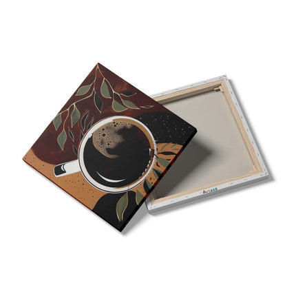 Canvas schilderij detail Kopje Koffie met Bladeren