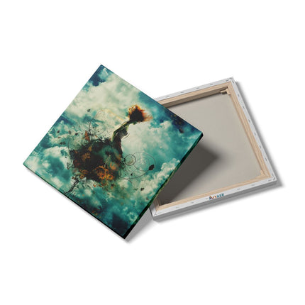 Canvas schilderij detail Meisje in een Jurk die door de Wolken Vliegt
