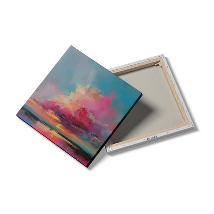 Canvas schilderij detail Kunstwerk van een Zonsondergang met Roze en Blauwe Wolken