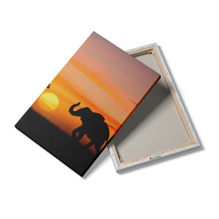 Canvas schilderij details Olifant Silhouet Tijdens Zonsondergang 