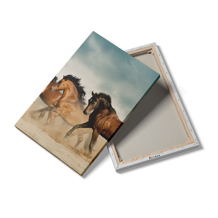 Canvas schilderij details Drie Bruine Paarden