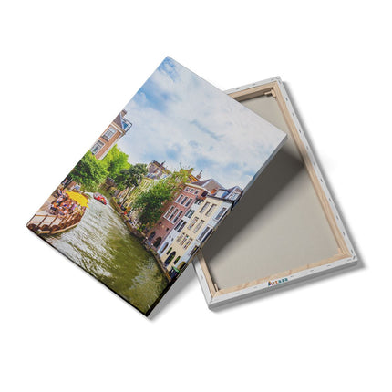 Canvas schilderij details Huizen Aan De Oudegracht In Utrecht