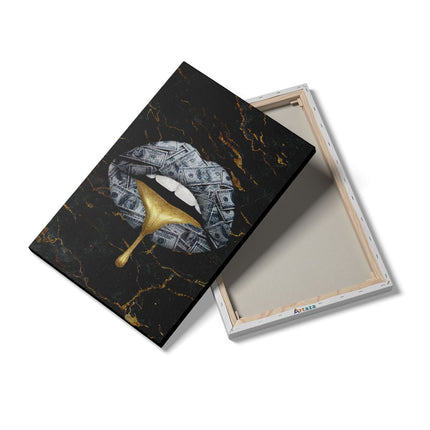 Canvas schilderij details Dollar Lippen Met Gesmolten Goud