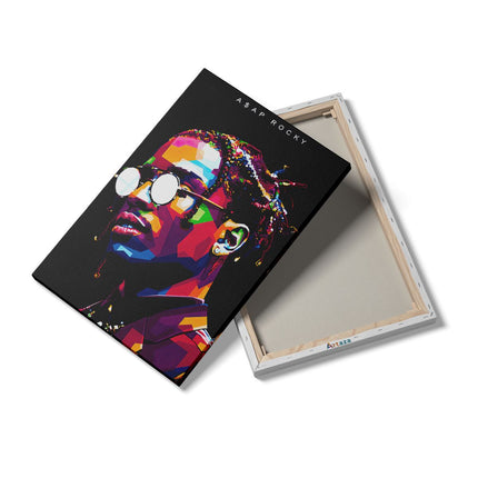 Canvas schilderij details Rapper A$AP Rocky in Abstracte Kleuren