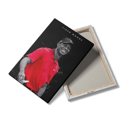 Canvas schilderij details Golfer Tiger Woods Lachend