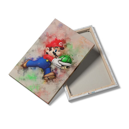 Canvas schilderij details Mario met een Groene Schelp
