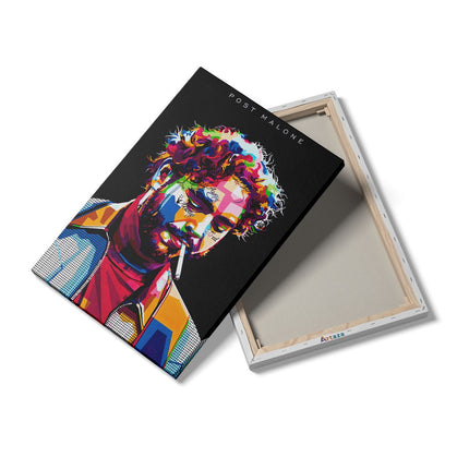 Canvas schilderij details Post Malone met een Sigaret in Abstracte Kleuren