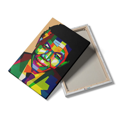 Canvas schilderij details Nelson Mandela in Abstracte Kleuren