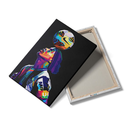 Canvas schilderij details Ronaldinho met Bal op het Hoofd