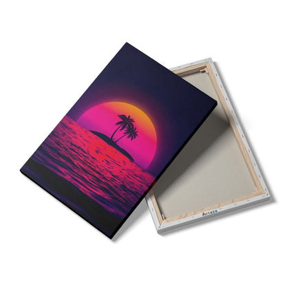 Canvas schilderij details Getekende Eiland Tijdens Zonsondergang