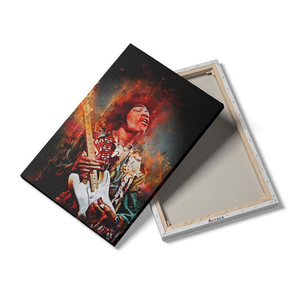 Canvas schilderij details Jimi Hendrix met zijn Gitaar op Olieverf