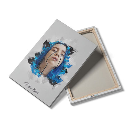 Canvas schilderij details Billie Eilish met Zwarte Tranen