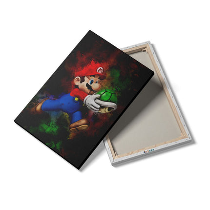 Canvas schilderij details Mario met een Groene Schelp