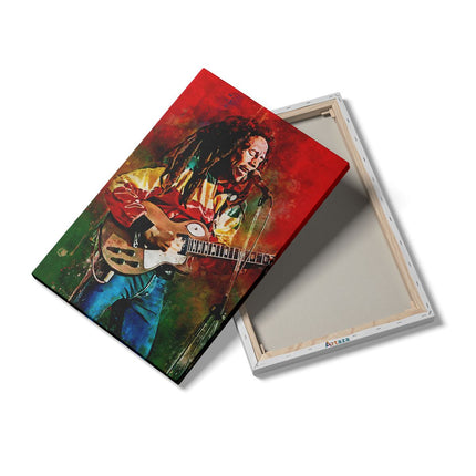 Canvas schilderij details Bob Marley met zijn Gitaar in Olieverf