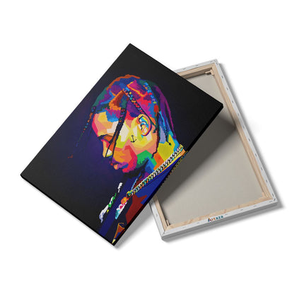 Canvas schilderij details Travis Scott in Abstracte Kleuren
